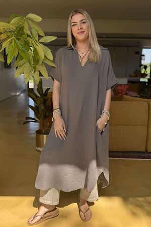 Made in Italy Paulo Pillow Cotton Shirt Dress Mocha